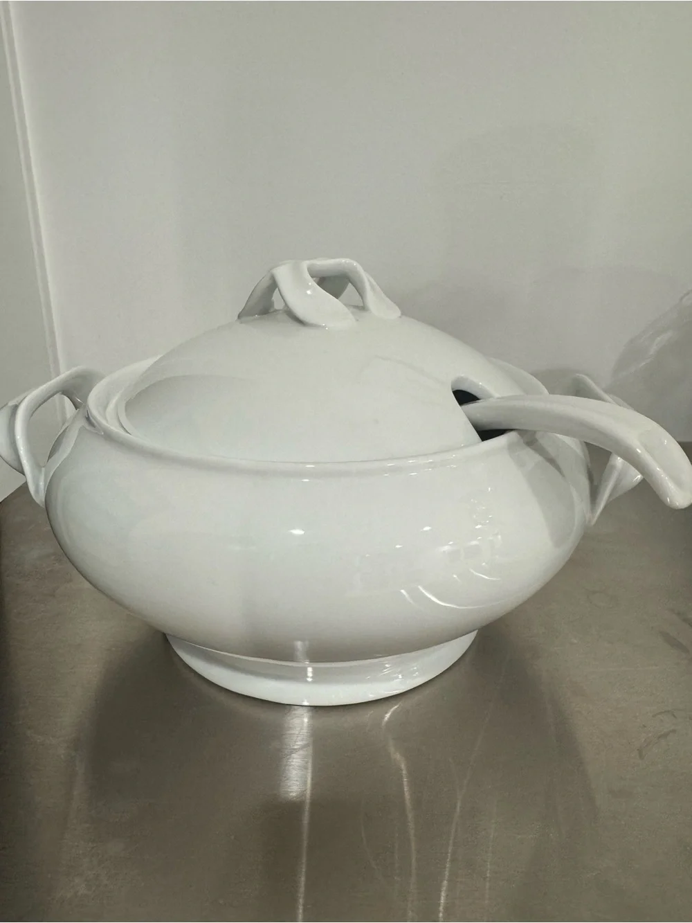 Crate&Barrel White Ceramic Soup Tureen with Ladle